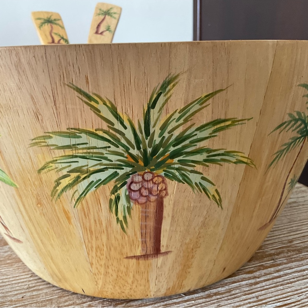 Clay Art hardwood salad bowl server set